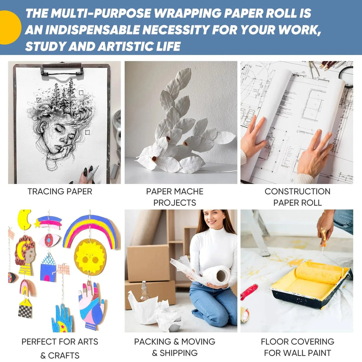 White Kraft Paper Roll for Gift Wrapping & Crafts