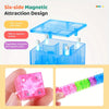 A set of six-sided magnetic attraction design building blocks in various transparent colors and shapes.