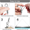 Four steps showing how to use an adjustable stainless steel wire rope for hanging pictures on a wall