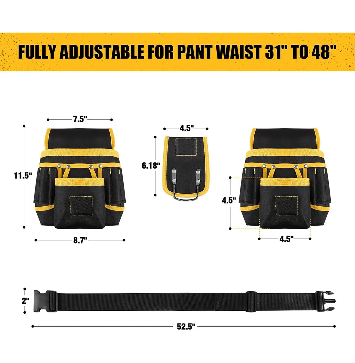 Heavy-Duty Tool Belt with Detachable Pouches & Adjustable Waist Strap