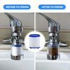 Comparison of a kitchen faucet before and after water filtration, showing the filter mechanism.