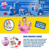 A collection of Mini Brands toys, including furniture and other miniature items, displayed in a blue and yellow context.