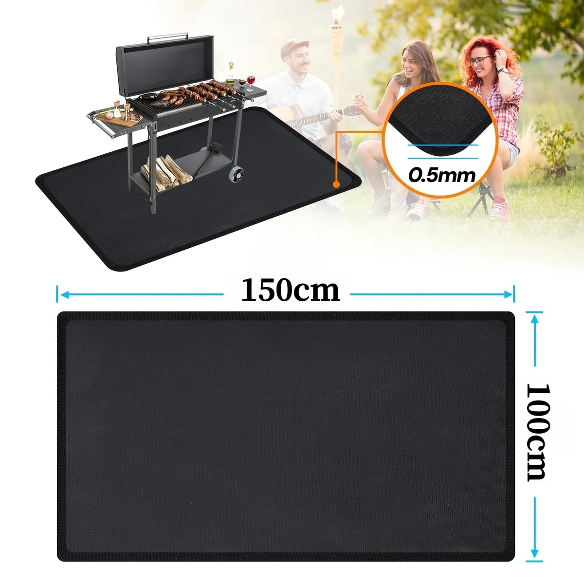 Double-Sided Fireproof BBQ Grill Mat for Outdoor Cooking