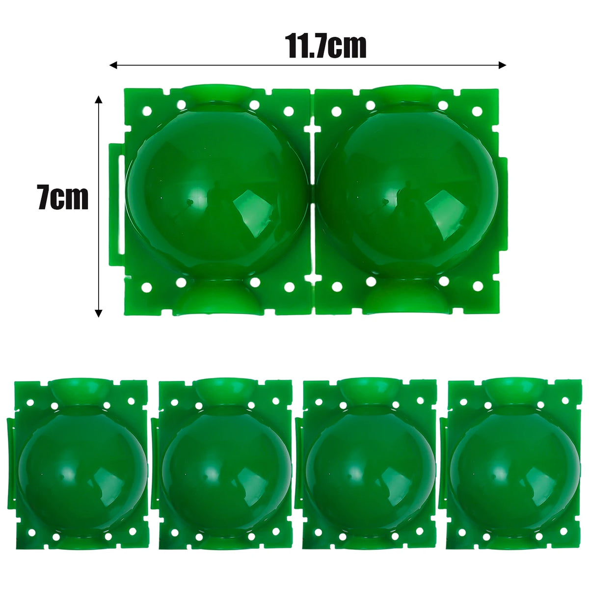 A green reusable plant rooting ball with a hinged lid, shown in multiple views.