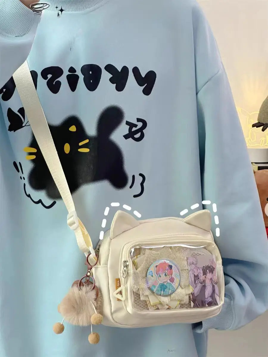 Y2K Transparent Ita Bag with DIY Badge Display Panel