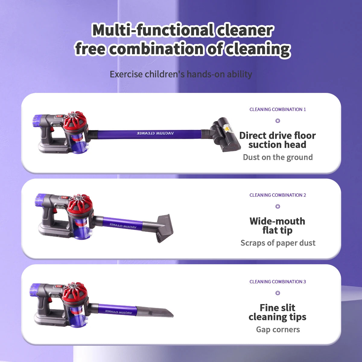 3-in-1 Electric Cleaning Playset for Kids with Storage Rack