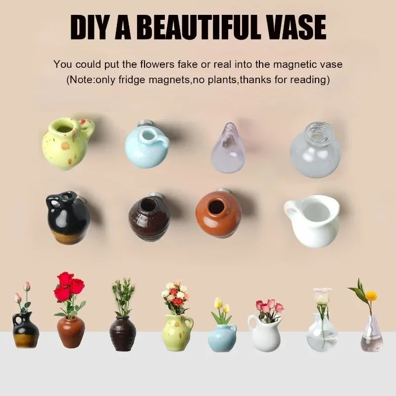 Mini Ceramic Vase Fridge Magnet with Artificial Flower Holder