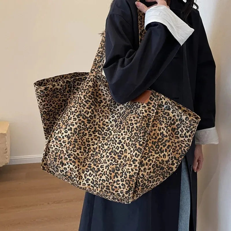 Vintage Leopard Print Canvas Tote Bag