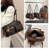Women's Retro PU Leather Shoulder Bag with Multiple Pockets & Detachable Charm