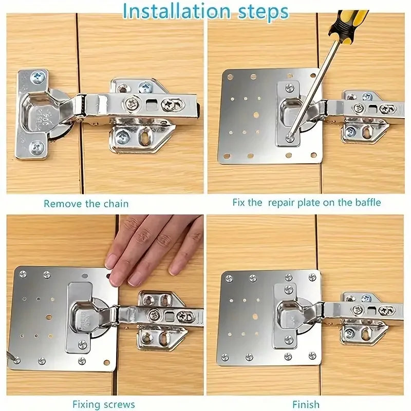Stainless Steel Hinge Repair Plate Set for Cabinet Doors