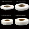 Rolls of white no-sew iron-on hem tape for instant clothing repairs shown in various widths.