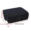 Black heavy-duty BBQ grill cover with drawstring closure shown flat.