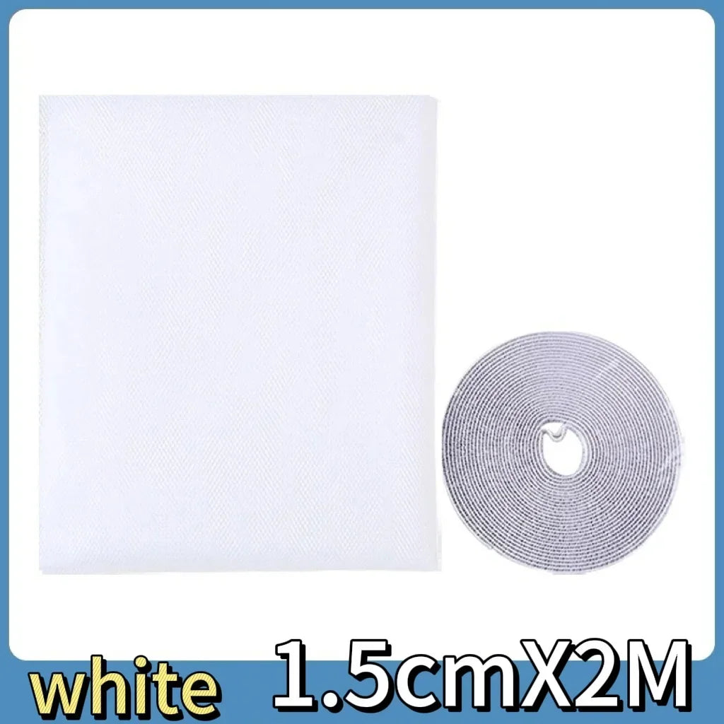 White self-adhesive mosquito net for windows with a roll of mesh material