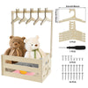 Wooden storage crate with handle for baby essentials and toys, including wood pieces and screws.