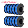 Bundle of ten blue PLA filaments for 3D printing, packaged with a disc.