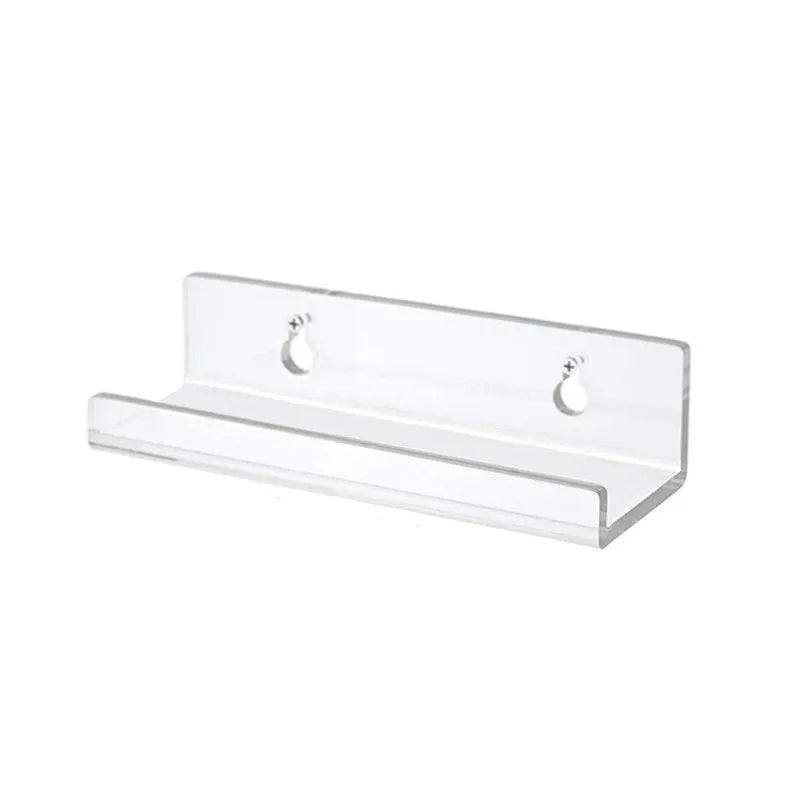 Acrylic floating wall display rack for records and collectibles with hanging hooks