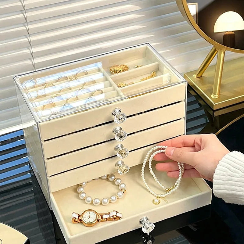 5-Layer Desktop Jewelry Organizer with Drawers and Display Top