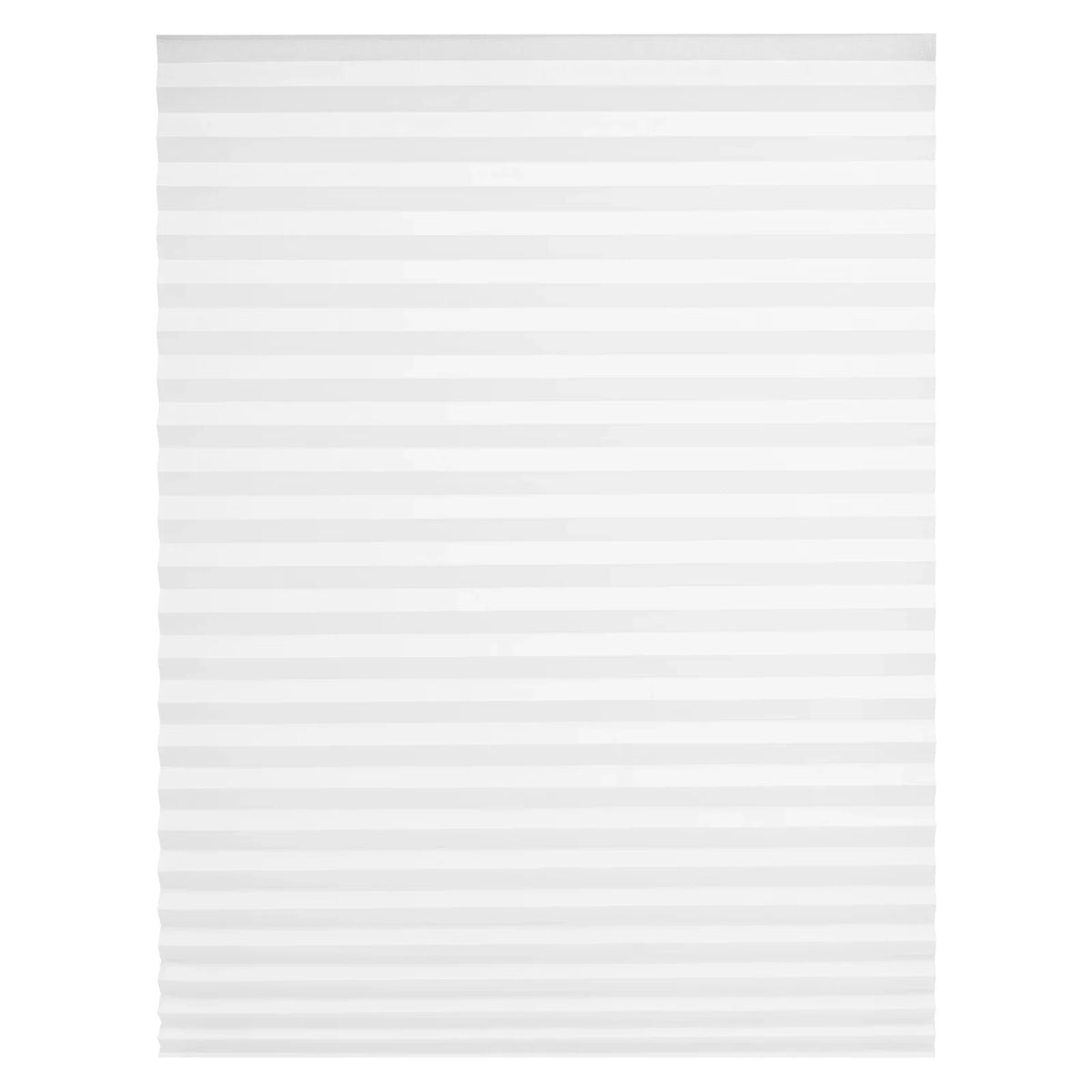 White pleated window blinds with adjustable clips shown in a vertical layout.