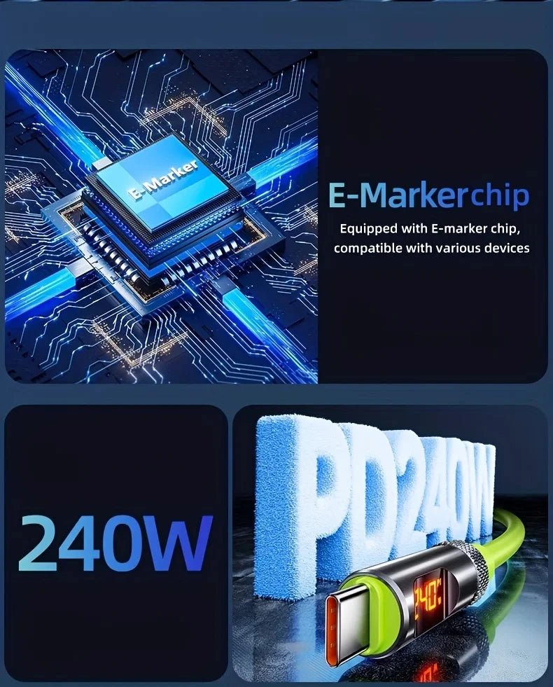 240W USB-C Fast Charging Cable with Digital Display