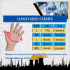 Hand size chart showing measurements for sizes S through XXL to determine the correct glove fit.