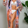 Peacock Print Beach Kimono Cover-Up