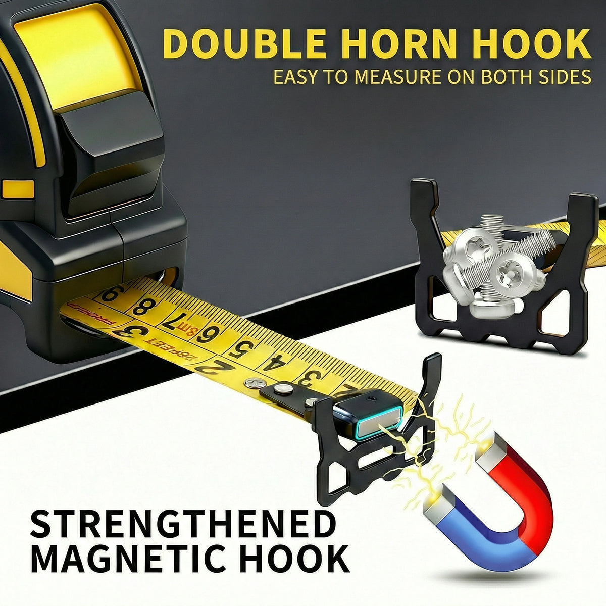 Professional 8m/26ft Tape Measure with Magnetic Hook and Belt Clip