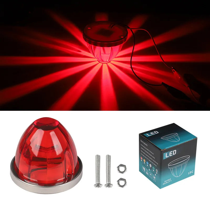 Rotes LED-Abbiegesignal mit Befestigung und Abbildung des Lichtstrahls.