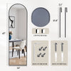Full length wall mirror with an aluminum alloy frame shown alongside mounting hardware options for doors and walls
