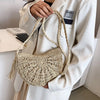 Handwoven Straw Semicircle Crossbody Bag with Tassel