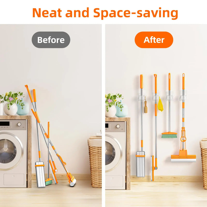 Self-Adhesive Wall Mount Broom & Mop Holder