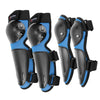 A set of black and blue kids motocross body armor featuring elbow and knee pads.