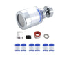 Silver 360° rotating kitchen faucet water filter with splash guard and various components