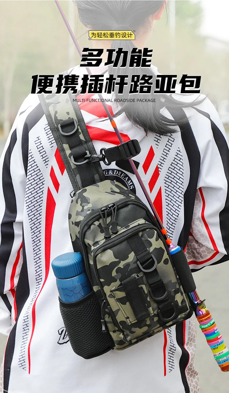 Waterproof Crossbody Fishing Gear Bag with Rod Holder