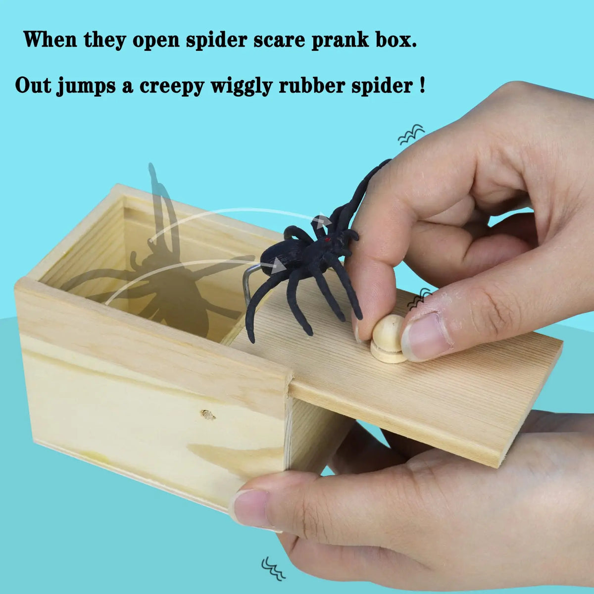 Wooden Surprise Prank Box with Jumping Spider