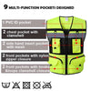 A bright yellow high-visibility safety vest designed with nine multi-function pockets for storage.
