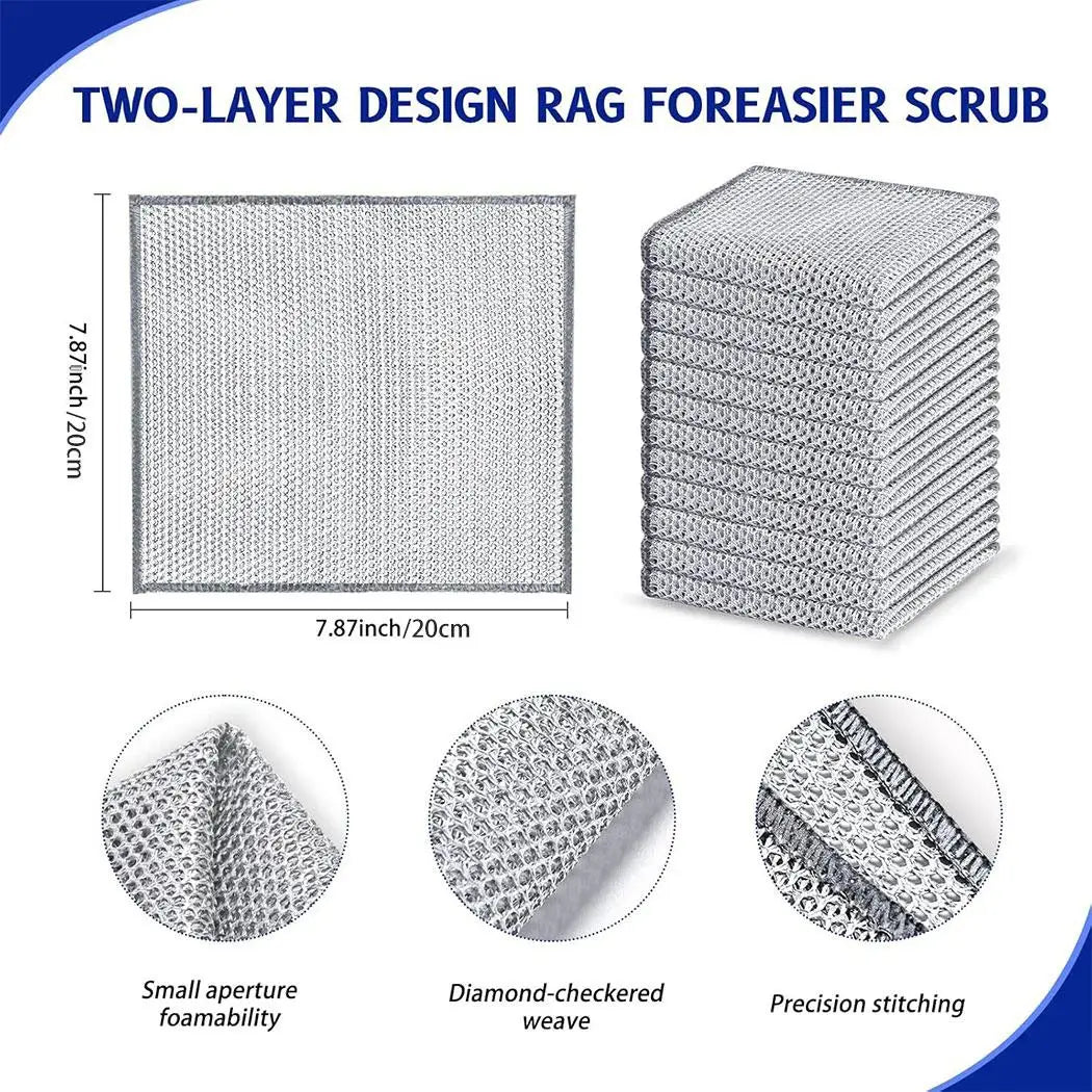 Stack of two-layer design rag foresier scrub featuring a diamond-checkered weave and precision stitching.