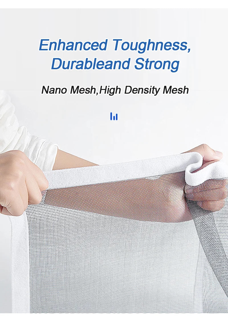Close-up of a white self-adhesive window screen mesh being applied to an arm.