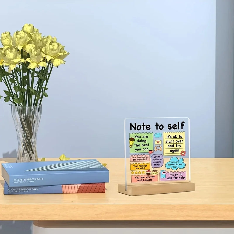 Inspirational Acrylic Desk Sign with Wooden Base