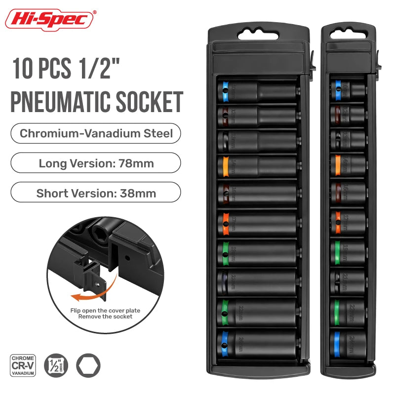 1/2 Inch Drive Impact Socket Set with Storage Rack (8-24mm)