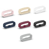 A set of ten silicone watch strap retainers in various colors including pink, beige, white, navy blue, and black.