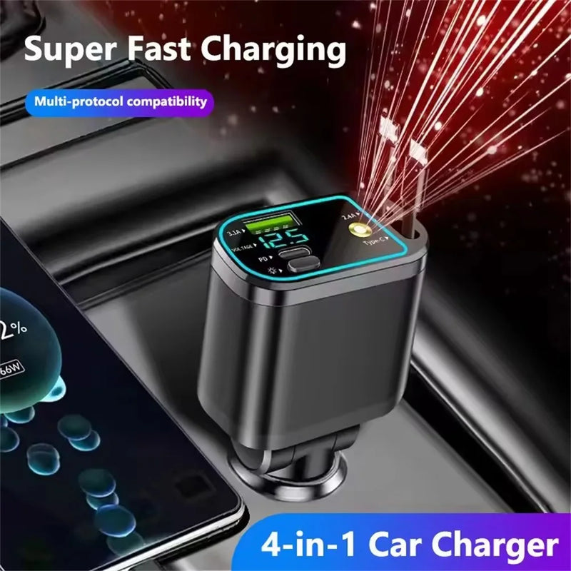 Retractable Car Charger with Dual USB-C Ports
