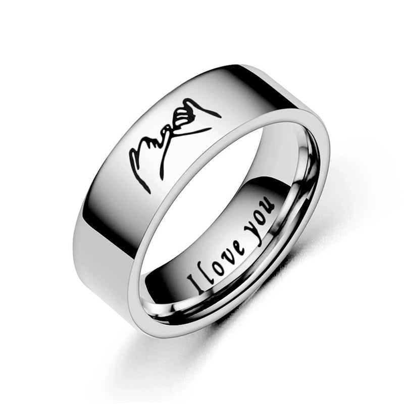 Titanium Steel Couple Rings with 'I Love You' Engraving