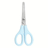 A pair of light blue precision stainless steel scissors with a silver blade.