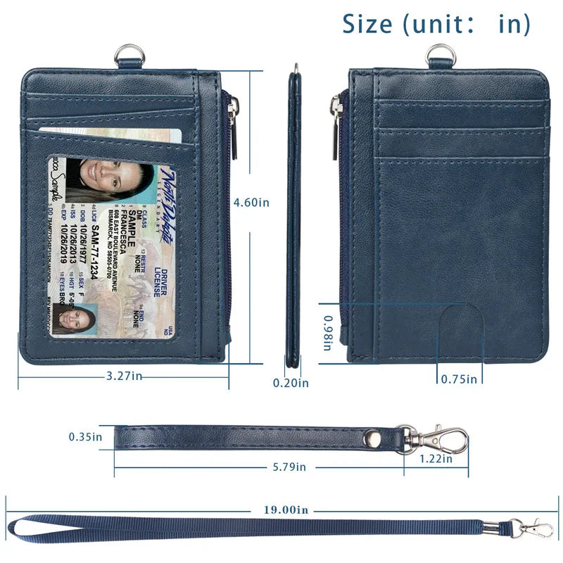 Premium PU Leather Badge Holder with Zipper and Lanyard