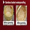 Comparison showing a bamboo basket before and after waterproofing gumming treatment