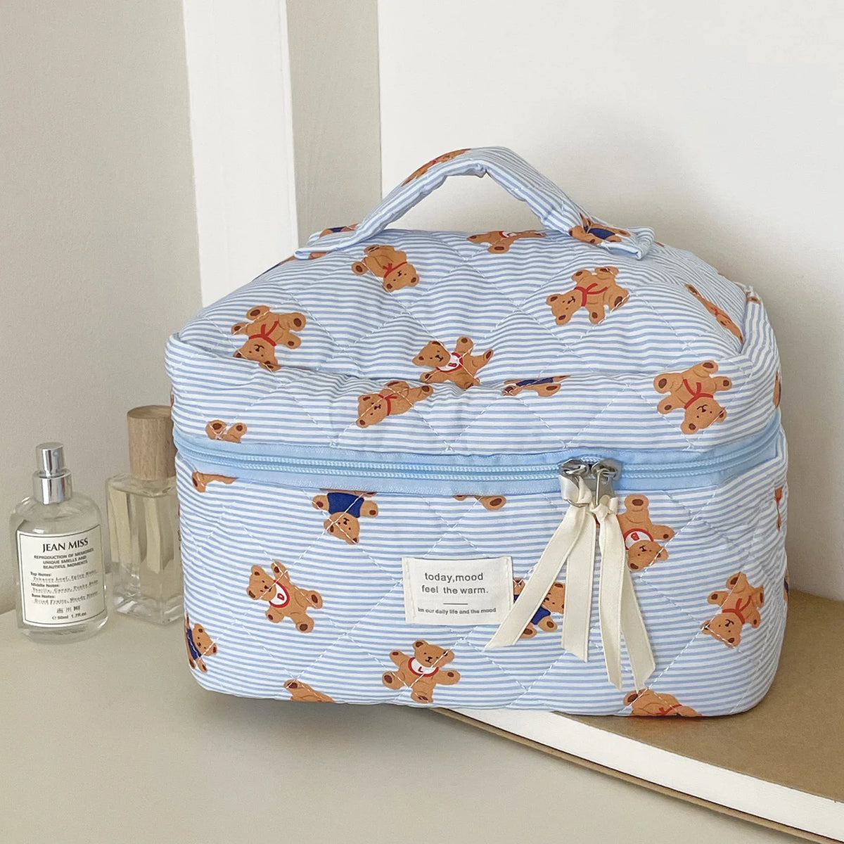 Striped Bear Large-Capacity Makeup Bag