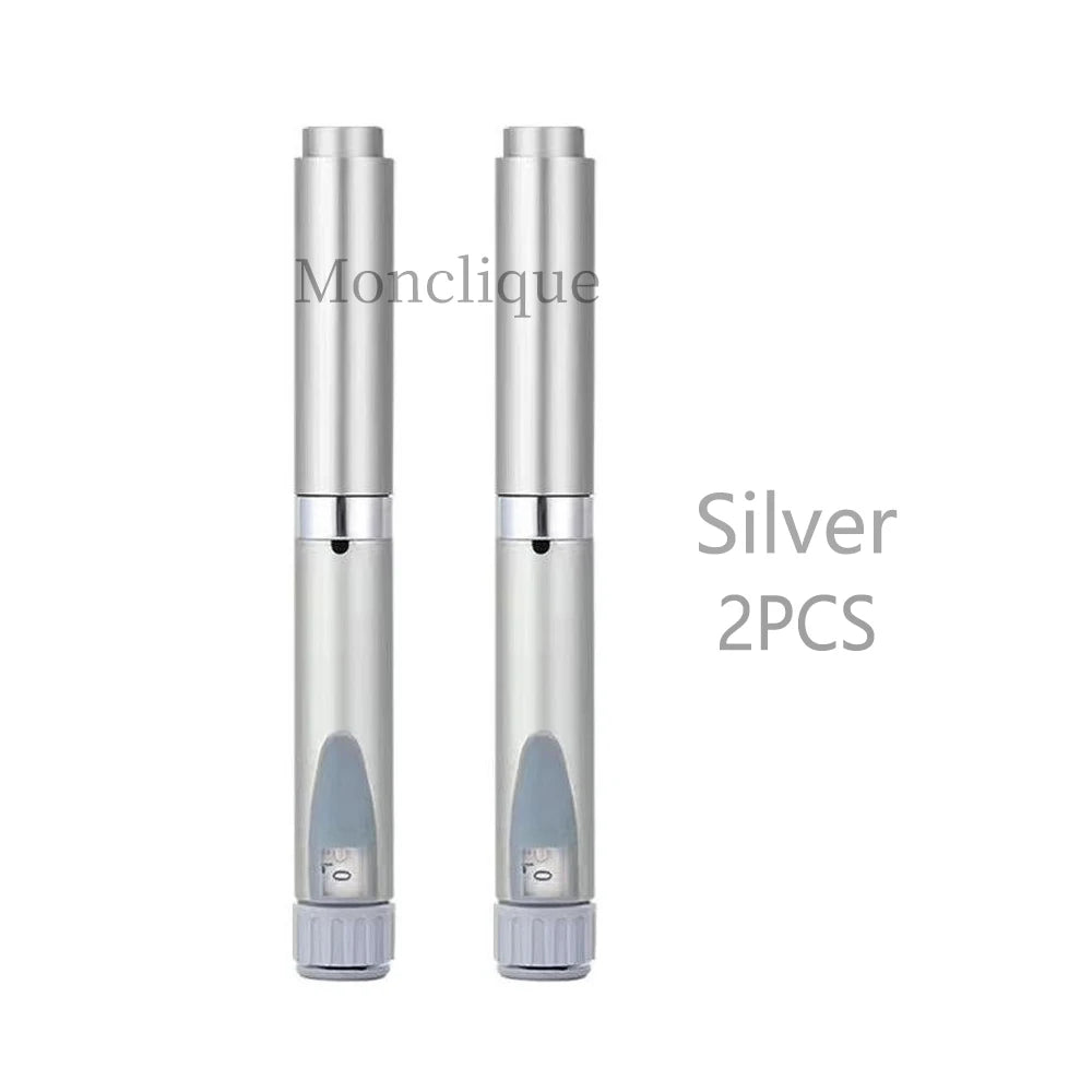 A pair of silver Monclique reusable metal injection pens, 2 pieces.