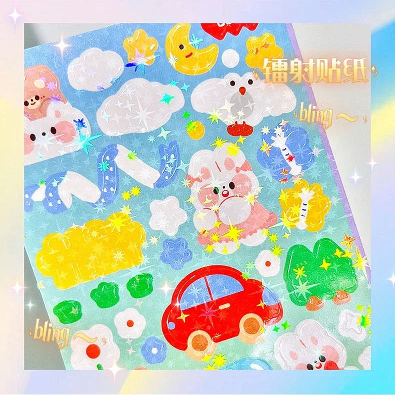 Kawaii Laser Sticker Pack for Scrapbooking and DIY Crafts