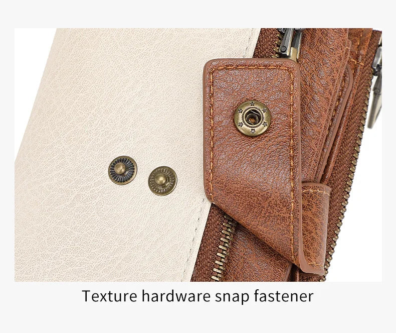 Vintage RFID-Blocking Triple-Fold Wallet with Double Zipper