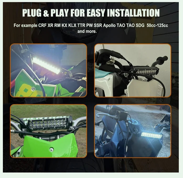 Motorcycle LED Headlight with Light Bar and On-Off Switch
